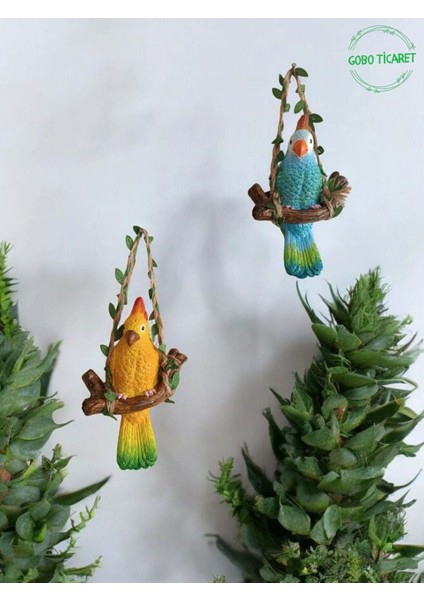 Goboticaret 2 Adet Dekoratif Sallanan Duvar ve Bahçe Süsü Kuş Biblo Farklı Renk Seçenekleri 13 x 9 cm