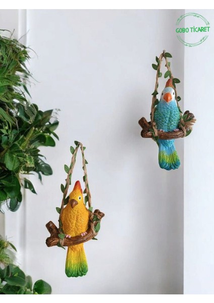 Goboticaret 2 Adet Dekoratif Sallanan Duvar ve Bahçe Süsü Kuş Biblo Farklı Renk Seçenekleri 13 x 9 cm
