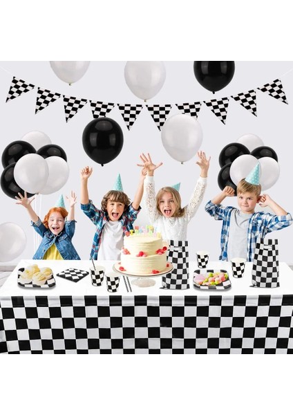 11 Adet Set 7 Siyah Beyaz Damalı Yarış Doğum Günü Partisi Favor Bayrak Plakaları Bardaklar Peçeteler Numarası Balon Seti Şeker Çanta Yarış Arabası Çocuk Ev Dekor (Yurt Dışından)