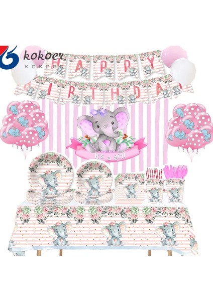 Tablecolth 1 Adet Pembe Fil Bebek Duş Tema Parti Kağıt Tabak Peçete Tek Kullanımlık Sofra Kız Doğum Günü Partisi Bir Bebek Duş Balon Kaynağı (Yurt Dışından)