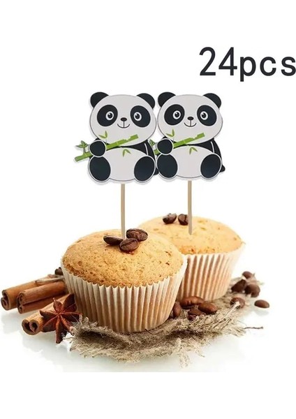 24 Adet Toppers Panda Doğum Günü Balonları Banner Kek Topper Bebek Duş Parti Dekorasyon Çocuklar Çocuklar Için Bambu Hayvan Şişme Panda Tabaklar Bardaklar (Yurt Dışından)