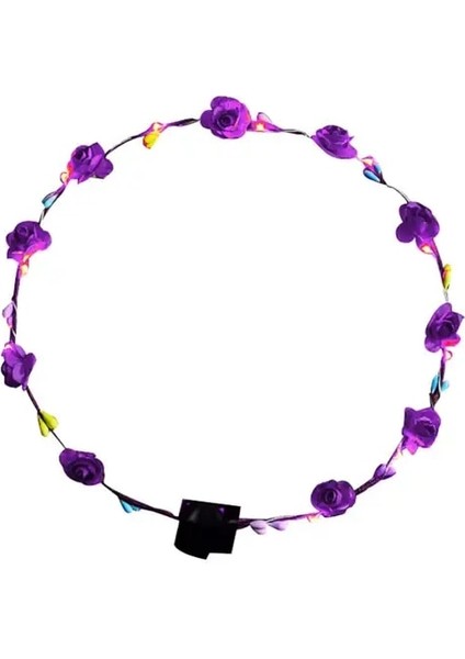 Mor LED Işık Çelenk Kız Kadın Doğum Günü Partisi Konser Hairband Prenses Taç Çiçek Çelenk Kafa Bandı Parlayan Işık Saç Aksesuarı (Yurt Dışından)
