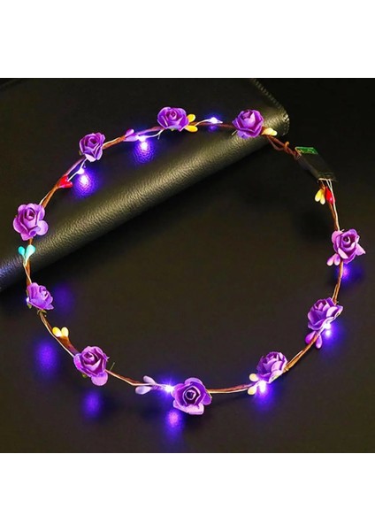 Mor LED Işık Çelenk Kız Kadın Doğum Günü Partisi Konser Hairband Prenses Taç Çiçek Çelenk Kafa Bandı Parlayan Işık Saç Aksesuarı (Yurt Dışından) indirimleri