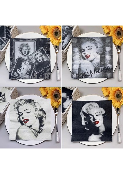 20 Adet/torba Vintage Peçete Kağıt Dokular Siyah Beyaz Marilyn Monroe Oymacılık Düğün Doğum Günü Partisi Peçeteler Ev Yemeği Dekor (Yurt Dışından)