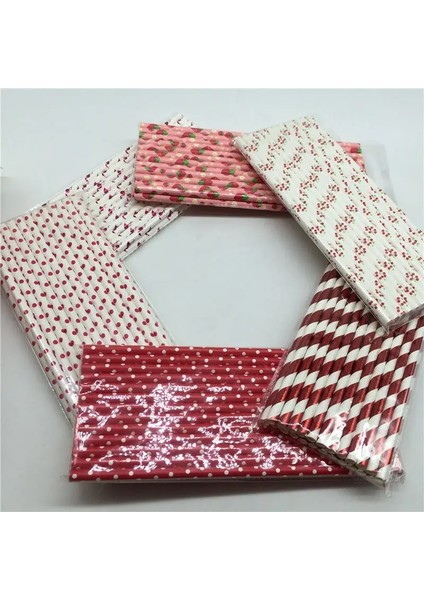 Altın Şerit 25 Adet/grup Kırmızı Kare Nokta Kalp Doğum Günü Düğün Için Kağıt Payet Dekoratif Parti Çevre Chevron Yaratıcı Pipet (Yurt Dışından)