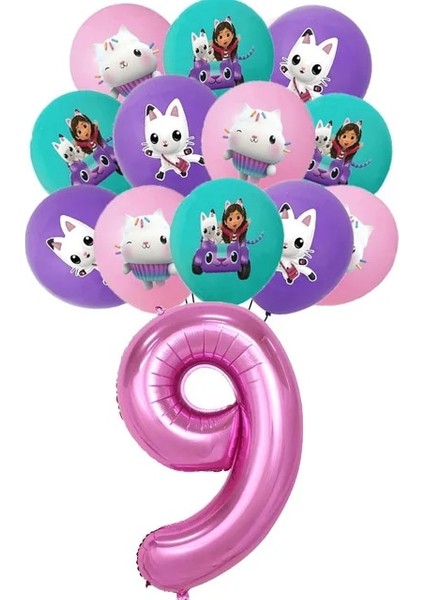 11 Adet Set 9 Gabby Dollhouse Doğum Günü Partisi Malzemeleri Karikatür Gabby Cupcake Topper Tabaklar Bardaklar Banner Balonlar Kızlar Bebek Duş Süslemeleri (Yurt Dışından)