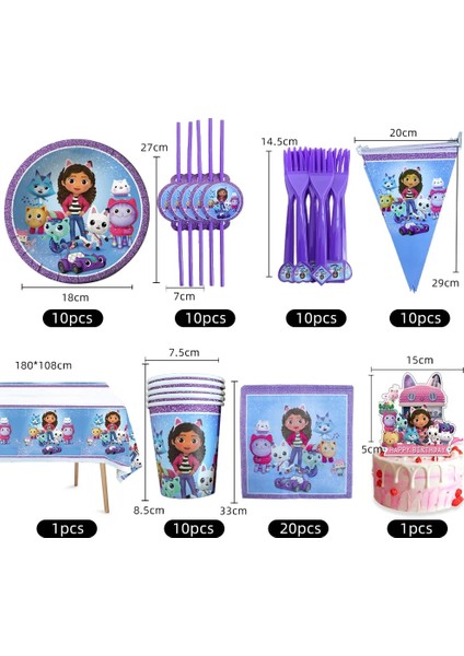 11 Adet Set 9 Gabby Dollhouse Doğum Günü Partisi Malzemeleri Karikatür Gabby Cupcake Topper Tabaklar Bardaklar Banner Balonlar Kızlar Bebek Duş Süslemeleri (Yurt Dışından) modelleri