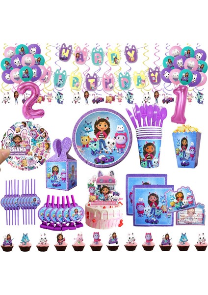 11 Adet Set 9 Gabby Dollhouse Doğum Günü Partisi Malzemeleri Karikatür Gabby Cupcake Topper Tabaklar Bardaklar Banner Balonlar Kızlar Bebek Duş Süslemeleri (Yurt Dışından) indirimleri