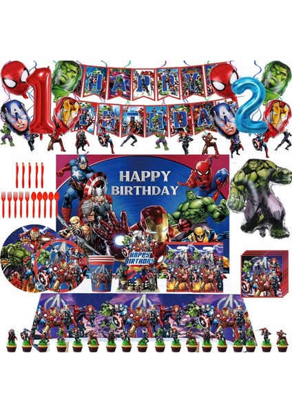 5 Adet Kırmızı 7 Süper Kahraman Demir Sofra Banner Balon Zemin Kaptan Hulk Doğum Günü Partisi Malzemeleri Tabaklar Bardak Peçeteler Masa Örtüsü Boys (Yurt Dışından)