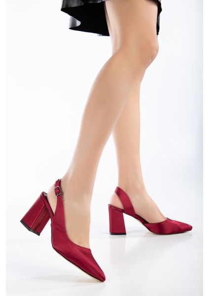 Bordo | Saten | 34-43 Numara | Topuk Boyu 8 cm | Pad'lı Iç Taban Kadın Topuklu Ayakkabı | Shine