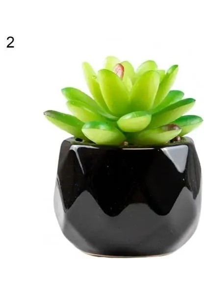 Stil 2 Siyah Seramik Saksı Mini Yapay Yeşil Succulents Bitki Bonsai Seti Sahte Çiçek Vazo Ev Balkon Dekor Masaüstü Süsleme (Yurt Dışından)