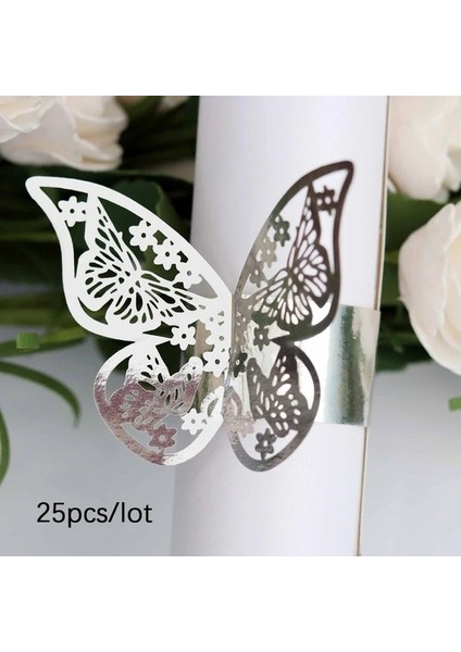 Şerit 25 Adet 3D Kelebek Kağıt Peçete Halkası Altın Peçete Bandı Lazer Kesim Altın Havlu Yuvarlak Düğün Dekorasyon Için Ev Masa Aksesuarları (Yurt Dışından)