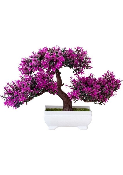 Gül Kırmızı 2 Konuksever Çam Bonsai Yapay Plastik Yeşil Bitki Saksı Sahte Küçük Ağaç Ev Masa Dekorasyon Bahçe Düzenleme Süsler (Yurt Dışından)