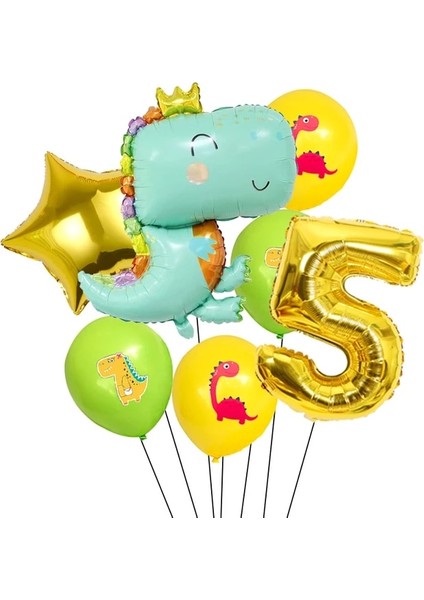 Sayı-5 Karikatür Dinozor Doğum Günü Partisi Çocuklar Orman Dinozor Şekeri Çıkartmalar Balon Erkek Doğum Günü Parti Bardağı Plaka Bebek Duş Malzemeleri (Yurt Dışından)