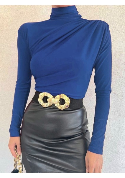 Yarım Boğaz Sandy Bluz - Yeni Sezon Büzgülü Bluz