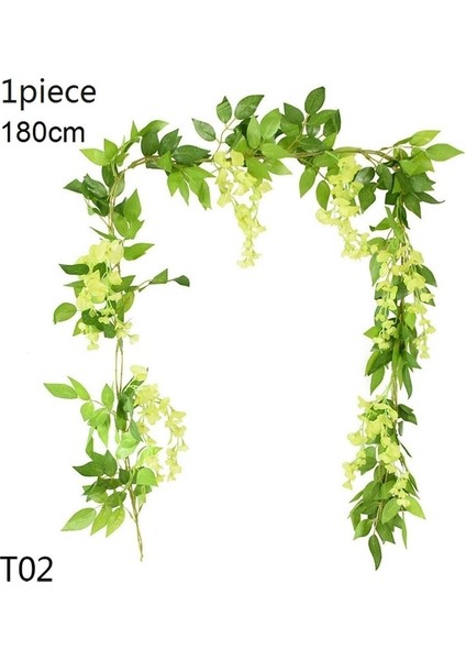 T02-GREEN-1PCS Wisteria Yapay Çiçek Asma Sarmaşık Yaprağı Çelenk Ipek Gül Çiçek Rattan Dize Asma Düğün Kemer Çiçek Ev Bahçe Dekorasyonu (Yurt Dışından)