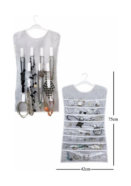 Siyah Çizgili Elbise Şeklinde Çift Taraflı Takı Organizeri