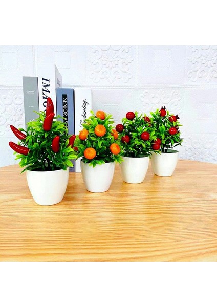 Mini Pot Yapay Bitki Bonsai Portakal Nar Meyve Ağacı Pencere Eşiği Dekorasyon Plastik Bahçe Sahte Bitki Saksı Ev Dekorasyon (Yurt Dışından) modelleri