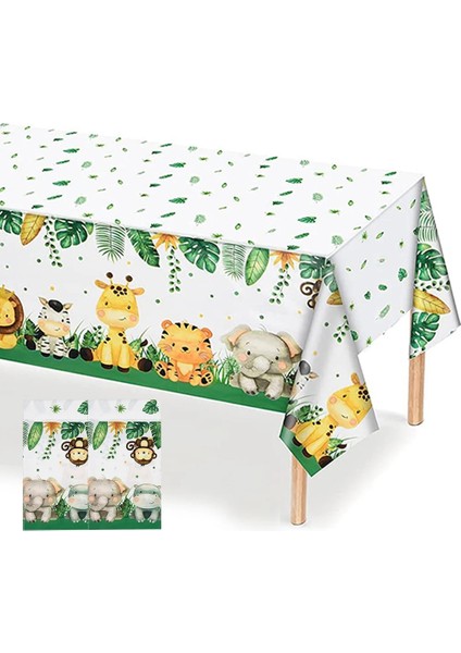 Hat-6pcs Masa Örtüsü Süslemeleri 180*108 cm Orman Safari Tema Parti Malzemeleri Tek Kullanımlık Masa Örtüsü Bebek Duş Çocuk Doğum Günü Partisi Iyilik (Yurt Dışından)