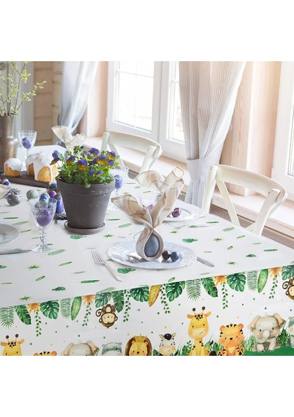 Hat-6pcs Masa Örtüsü Süslemeleri 180*108 cm Orman Safari Tema Parti Malzemeleri Tek Kullanımlık Masa Örtüsü Bebek Duş Çocuk Doğum Günü Partisi Iyilik (Yurt Dışından)