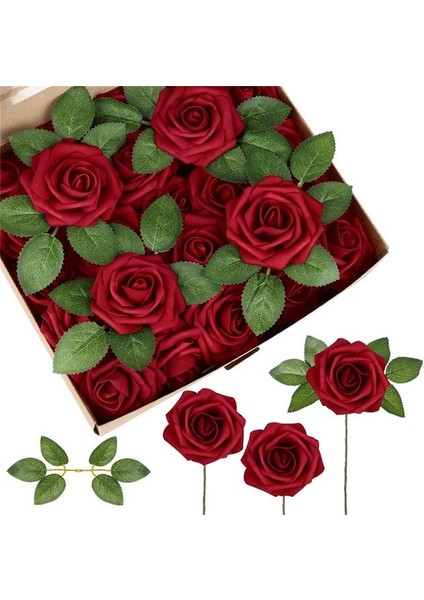 F01 D Kırmızı 25 Adet Hiçbir Kutu 25/50 Kafaları Yapay Gül Çiçek Köpük Sahte Sahte Çiçekler Güller Dıy Düğün Buketleri Parti Ev Dekor Bahçe Dekorasyon Için Bırakır (Yurt Dışından)
