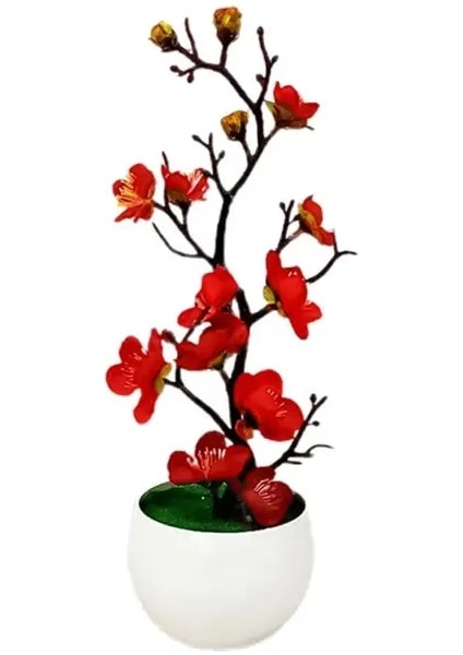 Parlak Kırmızı Çiçeği Çiçek Bitki Simülasyon Bonsai Gerçekçi Anti Solmaya Sahte Ipek Çiçek Ev Için Güzel Görünümlü Sahte Erik (Yurt Dışından)