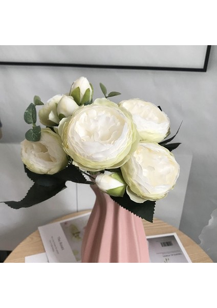 Stil 10 30 cm Gül Pembe Ipek Buket Şakayık Yapay Çiçekler 5 Büyük Kafalar 4 Küçük Tomurcuk Gelin Düğün Ev Dekorasyon Sahte Çiçekler Sahte (Yurt Dışından)