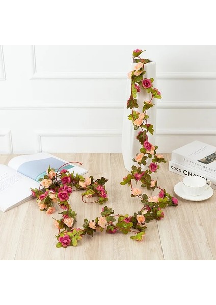 Gül Pembe 2.2 Metre Gül Yapay Çiçekler Noel Çelenk Düğün Ev Odası Dekorasyon Için Bahar Sonbahar Bahçe Dıy Sahte Bitki Asma (Yurt Dışından)
