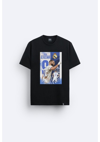 Karim Benzema Baskılı Bisiklet Yaka Normal Kalıp Siyah Tişört T-Shirt