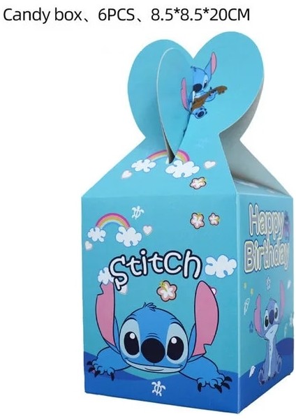 Şeker Kutusu-6 Adet Disney Lilo Stitch Doğum Günü Partisi Süslemeleri Dikiş Tek Kullanımlık Sofra Seti Bebek Duş Balonları Masa Örtüsü Düğün Malzemeleri (Yurt Dışından)