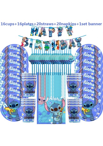 Şeker Kutusu-6 Adet Disney Lilo Stitch Doğum Günü Partisi Süslemeleri Dikiş Tek Kullanımlık Sofra Seti Bebek Duş Balonları Masa Örtüsü Düğün Malzemeleri (Yurt Dışından)
