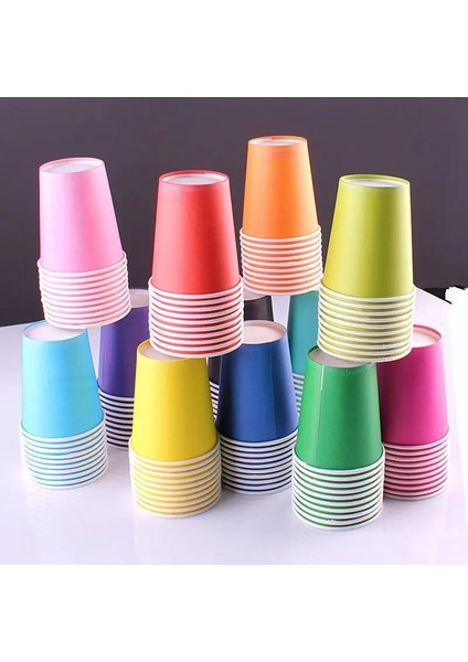 Fincan 10 Adet 10 Adet/grup Tek Kullanımlık Bardak 250 ml Kağıttan Yapılmış Kırmızı Mavi Yeşil Pembe Sarı Mor Turuncu Doğum Günü Partisi Dekorasyon Malzemeleri (Yurt Dışından)