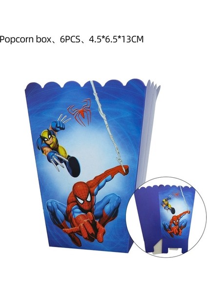 Patlamış Mısır Kutusu-6 Adet Yeni Örümcek Adam Parti Süslemeleri Tek Kullanımlık Sofra Kağıt Torba Masa Örtüsü Kek Topper Bebek Duş Çocuklar Doğum Günü Partisi Malzemeleri (Yurt Dışından)