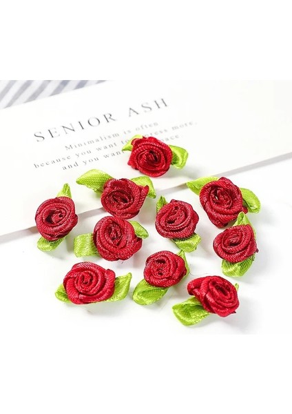Koyu Kırmızı 100 Adet 50/100 Adet 2 cm Mini Şerit Güller Yaprak Saten Gül Tomurcukları Kumaş Çiçekler Dıy Düğün Zanaat Malzemeleri Şerit Yay-Düğüm Süslemeleri (Yurt Dışından)