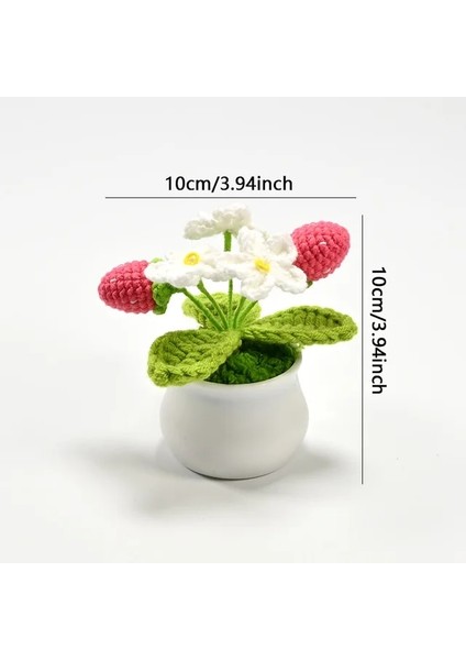 Strawberry-C 1 Adet (Saksı Ile) Tığ Çilek Bitkileri Bonsai Yapay Çiçekler Saksı El Örgü Süsler Oda Ev Masa Dekoru Için Sevgililer Günü Hediye Fikirleri (Yurt Dışından)