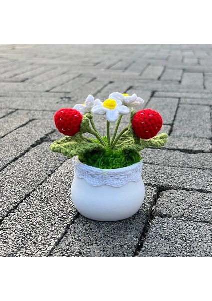Strawberry-C 1 Adet (Saksı Ile) Tığ Çilek Bitkileri Bonsai Yapay Çiçekler Saksı El Örgü Süsler Oda Ev Masa Dekoru Için Sevgililer Günü Hediye Fikirleri (Yurt Dışından) modelleri