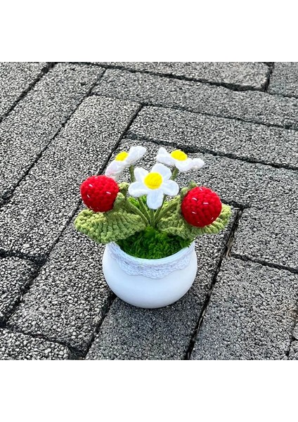 Strawberry-C 1 Adet (Saksı Ile) Tığ Çilek Bitkileri Bonsai Yapay Çiçekler Saksı El Örgü Süsler Oda Ev Masa Dekoru Için Sevgililer Günü Hediye Fikirleri (Yurt Dışından) fırsatları