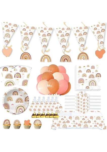 Kahve Bohem Tema Doğum Günü Dekor Gökkuşağı Tek Kullanımlık Sofra Kağıt Bardak Tabak Peçete Boho Tarzı Düğün Bebek Duş Parti Malzemeleri (Yurt Dışından) fiyatları