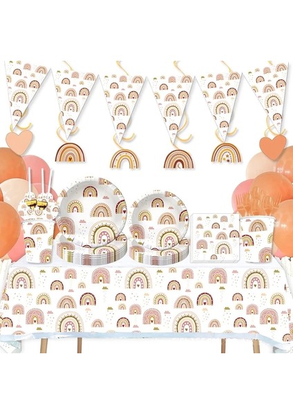 Kahve Bohem Tema Doğum Günü Dekor Gökkuşağı Tek Kullanımlık Sofra Kağıt Bardak Tabak Peçete Boho Tarzı Düğün Bebek Duş Parti Malzemeleri (Yurt Dışından) modelleri