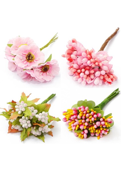 Stil 20 6/10/12/60/70/90/144 Adet Pembe Karışık Hibrid Çiçek Kiraz Ercik Meyveleri Paketi Dıy Kek Noel Düğün Hediye Kutusu Çelenkler Dekor (Yurt Dışından) modelleri