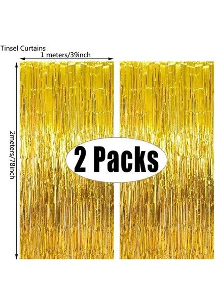Altın 2 Paket Metalik Folyo Tinsel Saçak Perde Düğün Denizkızı Doğum Günü Partisi Dekorasyon Bebek Duş Yıldönümü Fotoğraf Arka Plan (Yurt Dışından)
