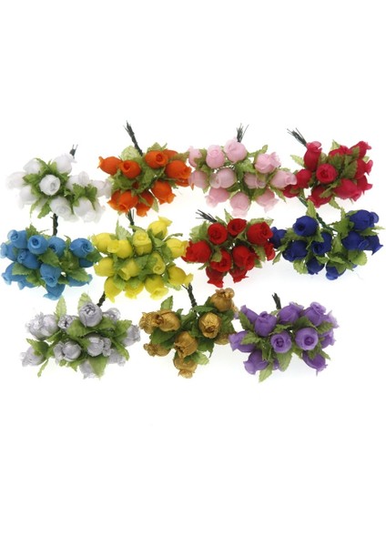 Sarı 12 Adet 2 cm Mini Ipek Gül Çiçek Başları Yapay Çiçekler Buket Düğün Ev Dekorasyon Çelenk Dıy Şeker Kutusu Aksesuarları (Yurt Dışından)