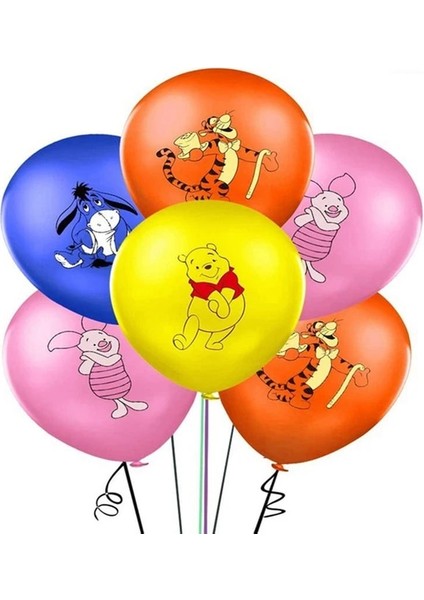Balonlar-12 Adet Disney Winnie The Pooh Yemek Takımı Parti Malzemeleri Masa Örtüsü Fincan Plaka Pooh Balon Çocuk Doğum Günü Cadılar Bayramı Süslemeleri (Yurt Dışından)