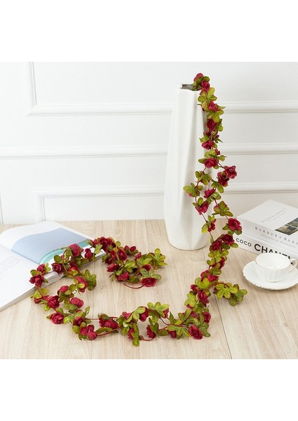Bordo 2.2 Metre Gül Yapay Çiçekler Noel Çelenk Düğün Ev Odası Dekorasyon Için Bahar Sonbahar Bahçe Dıy Sahte Bitki Asma (Yurt Dışından)