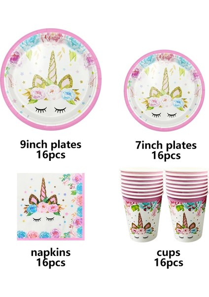 16 Adet 7 Inç Resim Gösterisi Olarak Unicorn Doğum Günü Partisi Tek Kullanımlık Sofra Pembe Unicorn Kağıt Tabaklar Bardaklar Peçeteler Kız Doğum Günü Partisi Bebek Duş Dekorasyonu (Yurt Dışından)
