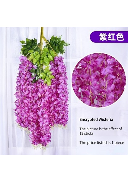 Jmzt-Zi Hong Se Simüle Wisteria Tavan Sahte Çiçek Rattan Kapalı Düğün Dekorasyon Plastik Fasulye Çiçek Menekşe Asılı Asma (Yurt Dışından)