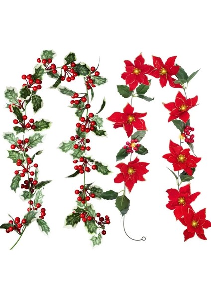 Kırmızı Yapraklar (5 Adet) 2 M Noel Yapay Holly Yaprakları Asma Çelenk Kırmızı Meyveler Sarmaşık Asma Noel Ağacı Rattan Çelenk Asılı Süsler Ev Dekorasyon (Yurt Dışından) fiyatları