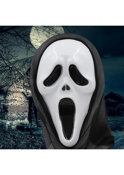 B Cadılar Bayramı Dekor Hayalet Kafa Maskesi Korku Zombi Maske Cosplay Parti Perili Ev Sahne Başlık Çığlık Siyah Gazlı Bez Kafatası Maskesi (Yurt Dışından)