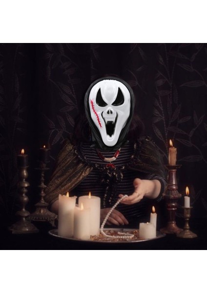 B Cadılar Bayramı Dekor Hayalet Kafa Maskesi Korku Zombi Maske Cosplay Parti Perili Ev Sahne Başlık Çığlık Siyah Gazlı Bez Kafatası Maskesi (Yurt Dışından)
