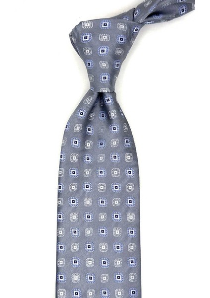 Gri Motif Desen Mendilli Klasik Kravat KK13093